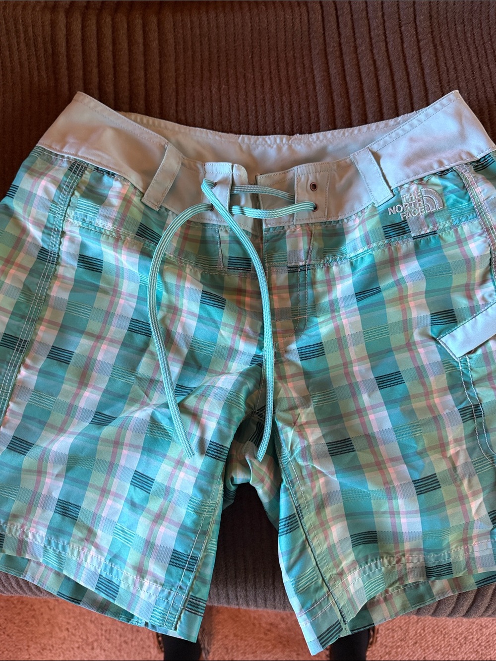 The North Face Women’s Aqua Plaid Athletic Shorts